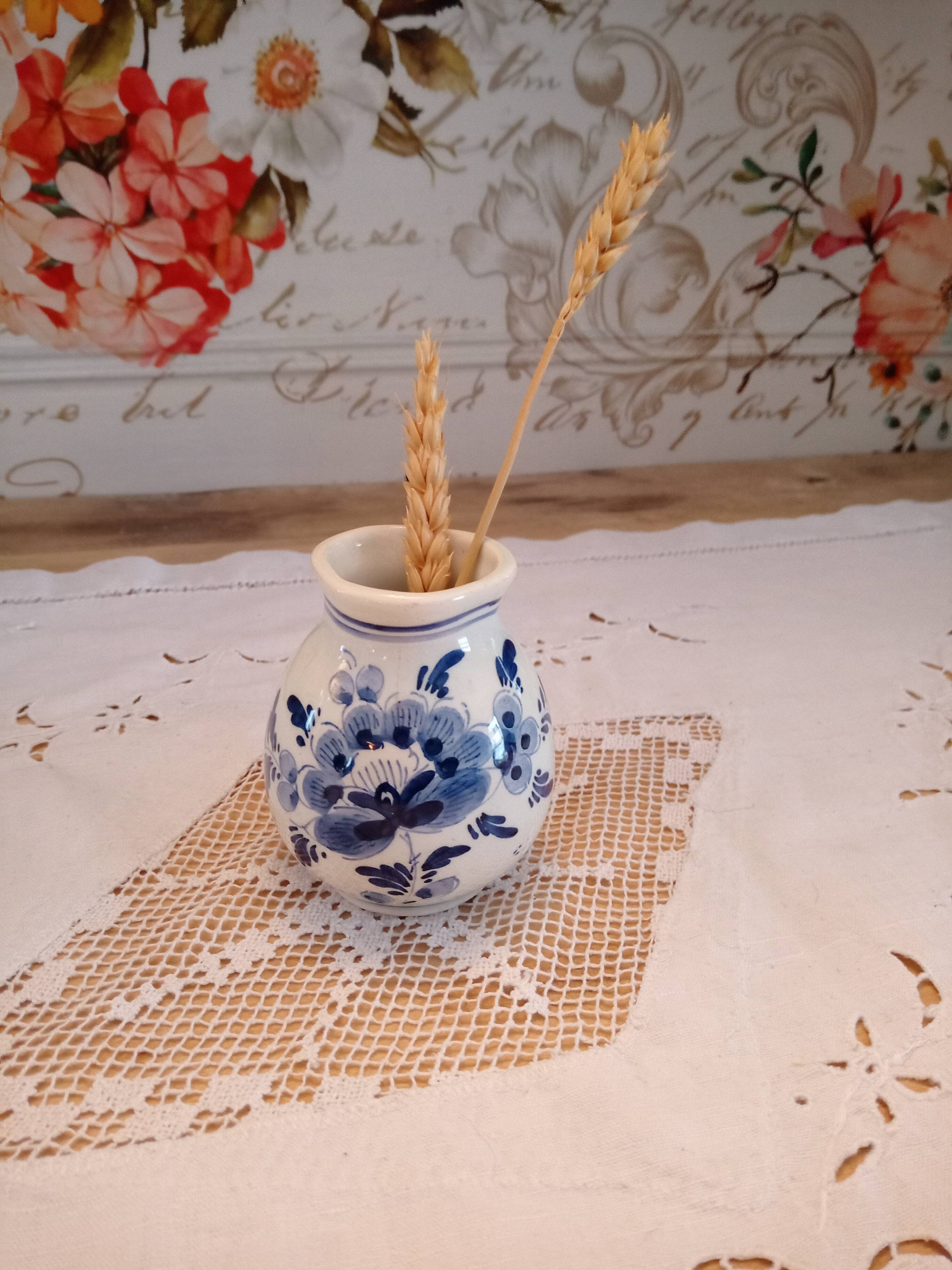 Vase soliflore Delft decor blue flowers