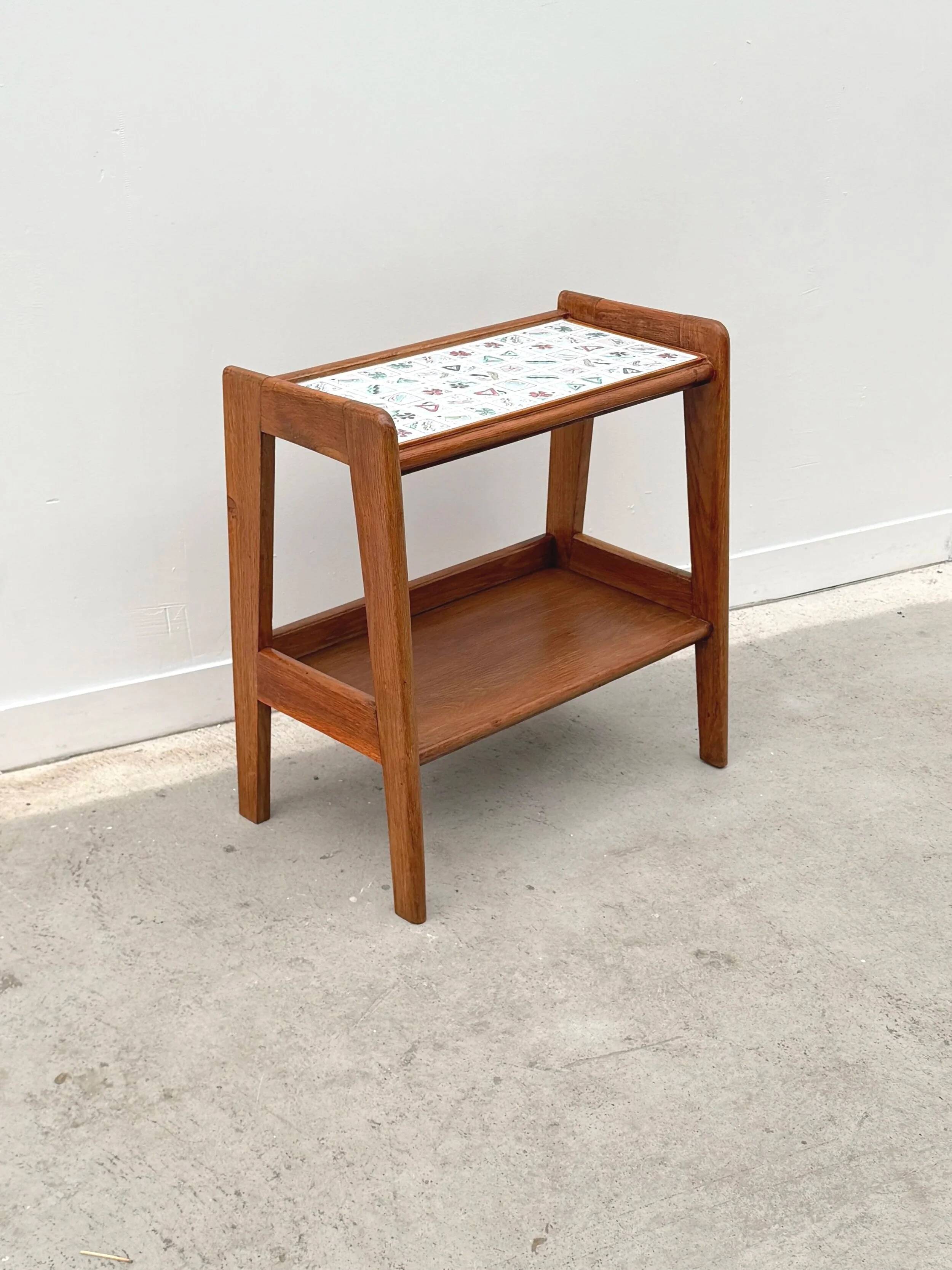 Side table in wood and ceramic, France 1950
