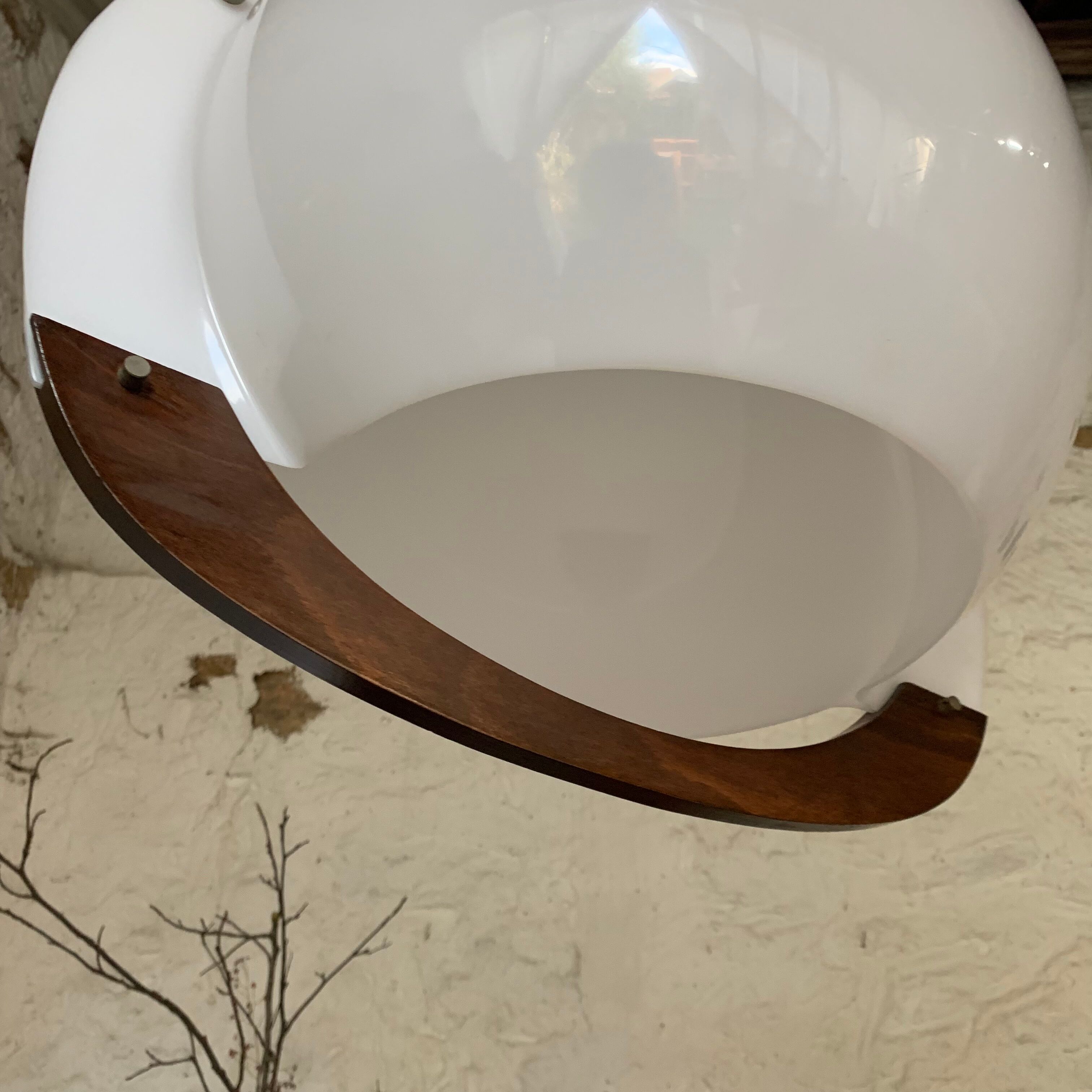 Vintage teak and plexiglass seventies pendant lamp