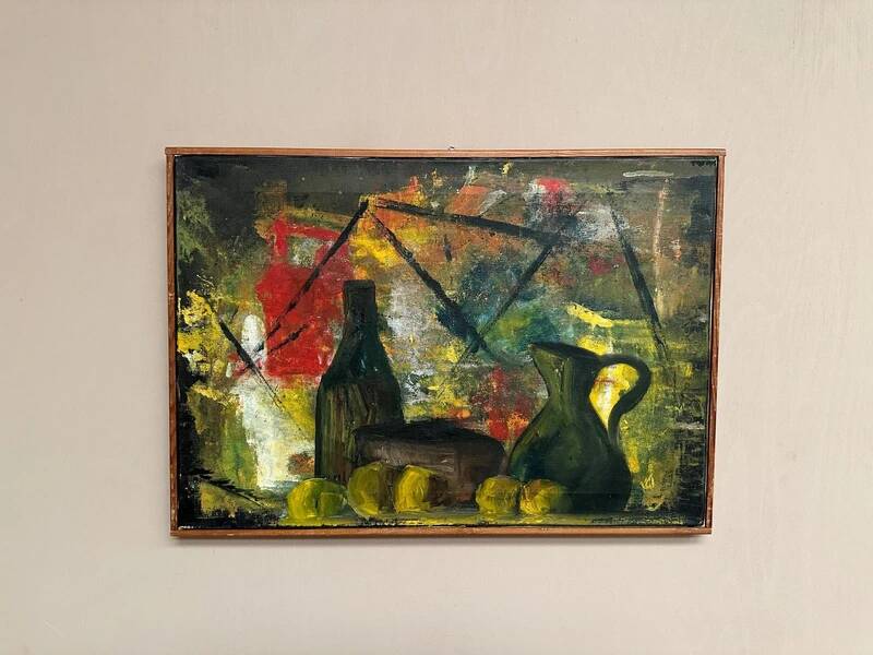 Original Swedish oil on canvas “Still Life” by Pierre Mas, vintage & framed 67x47cm