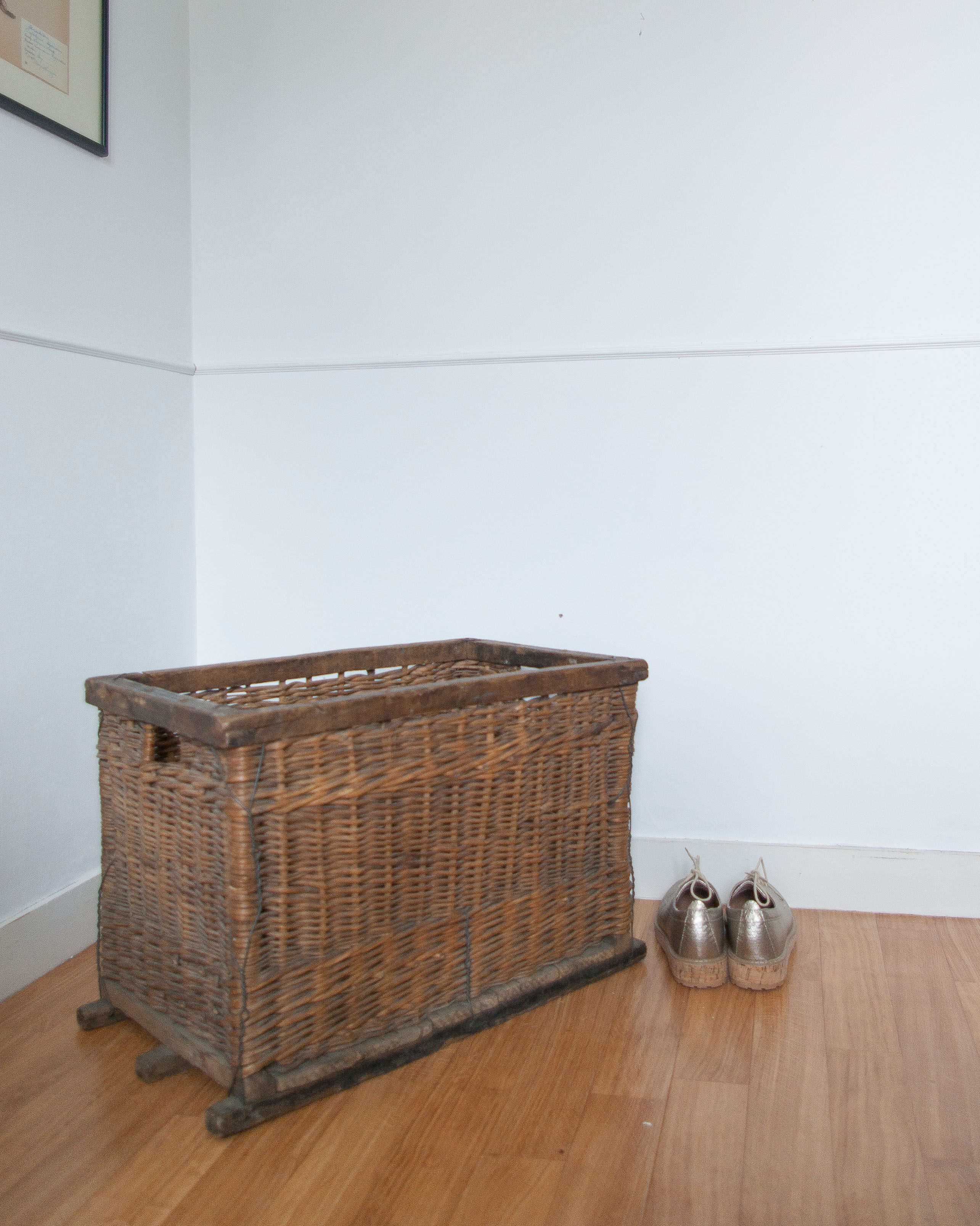 Wicker basket and wood