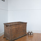 Wicker basket and wood