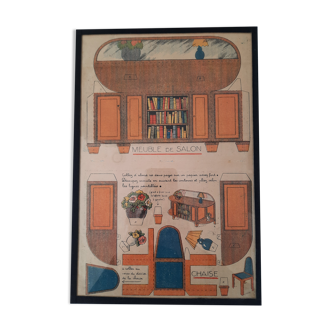Ancient illustration of the 1930s Art Deco "House furniture" framed