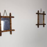 Antique bamboo mirror with pitted glass 40x34 cm