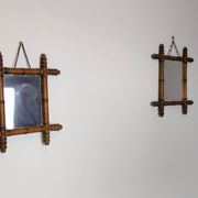 Miroir ancien bambou tourné glace piquée 40x34 cm