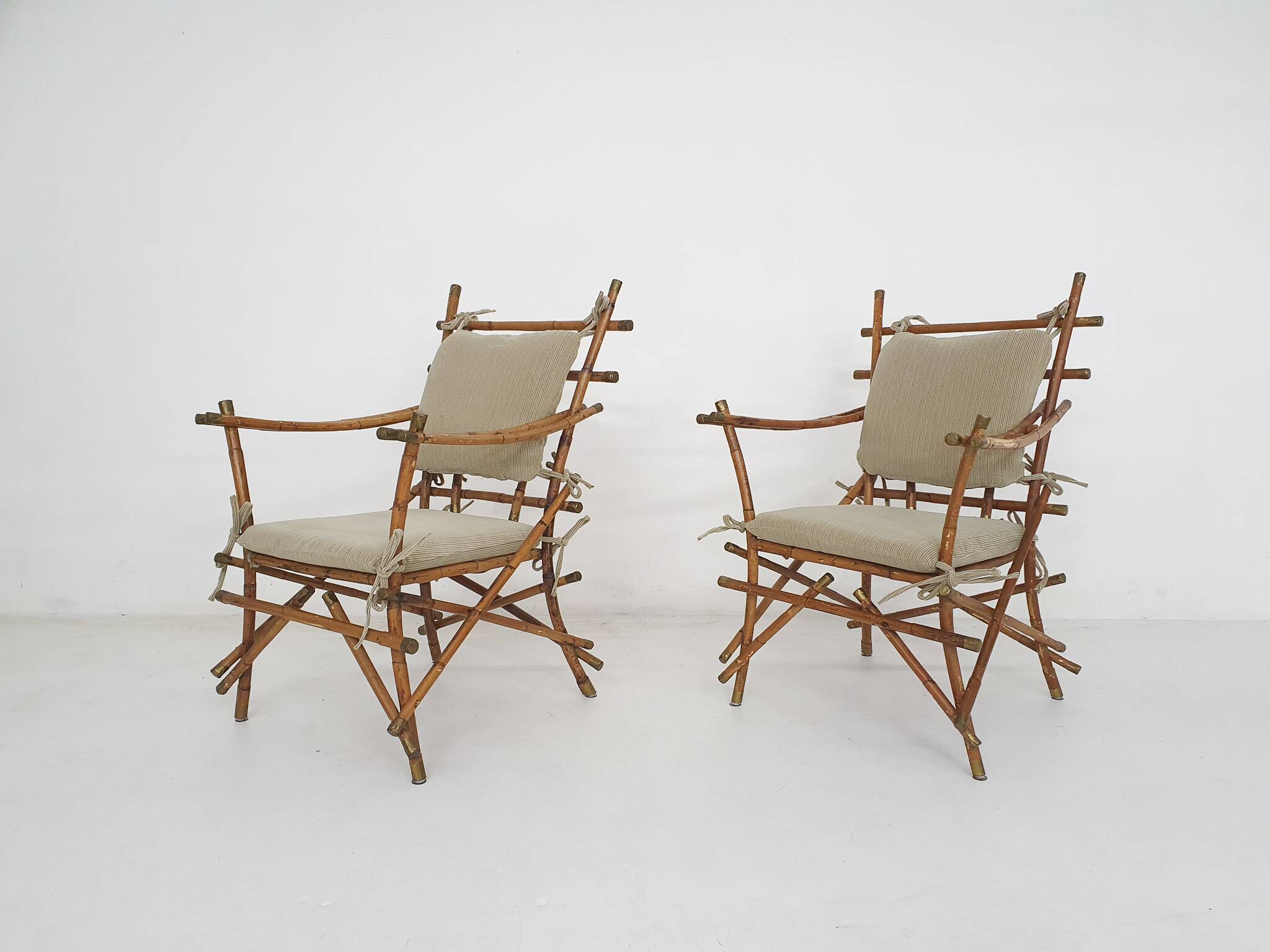 2 fauteuils en bambou, Italie, années 1960