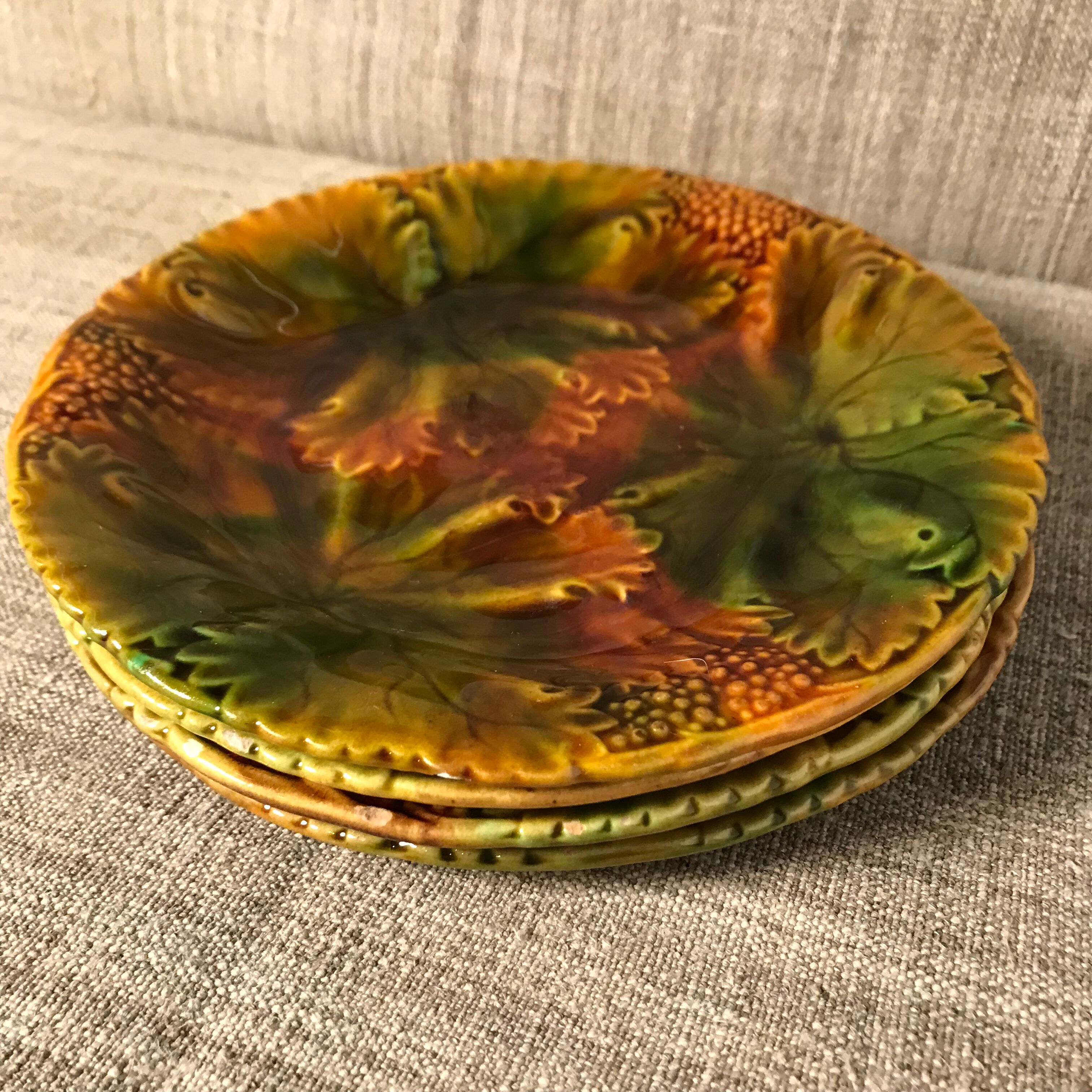 4 assiettes à dessert vintage a décor automnal