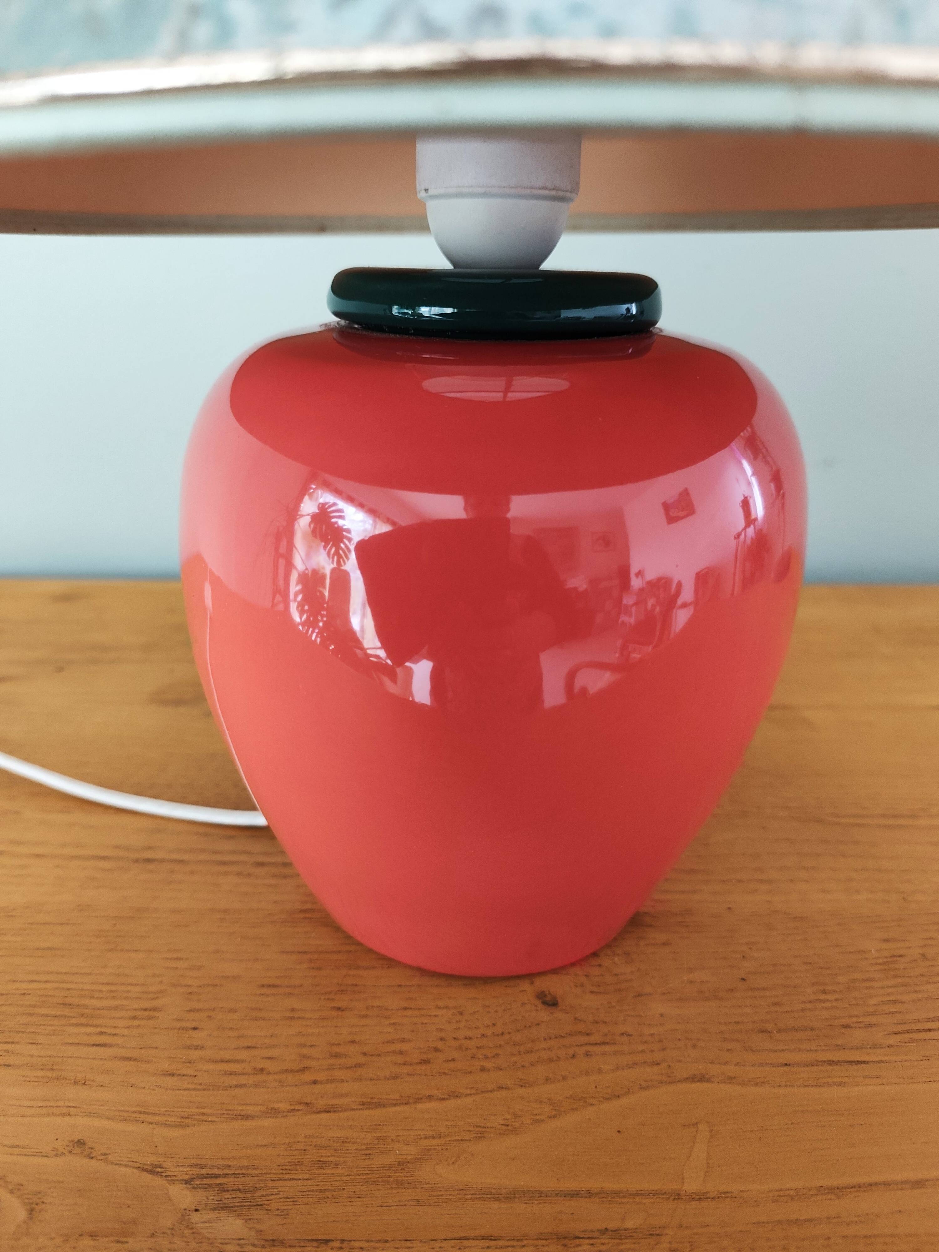 Vintage ceramic lamp with a patinated shade