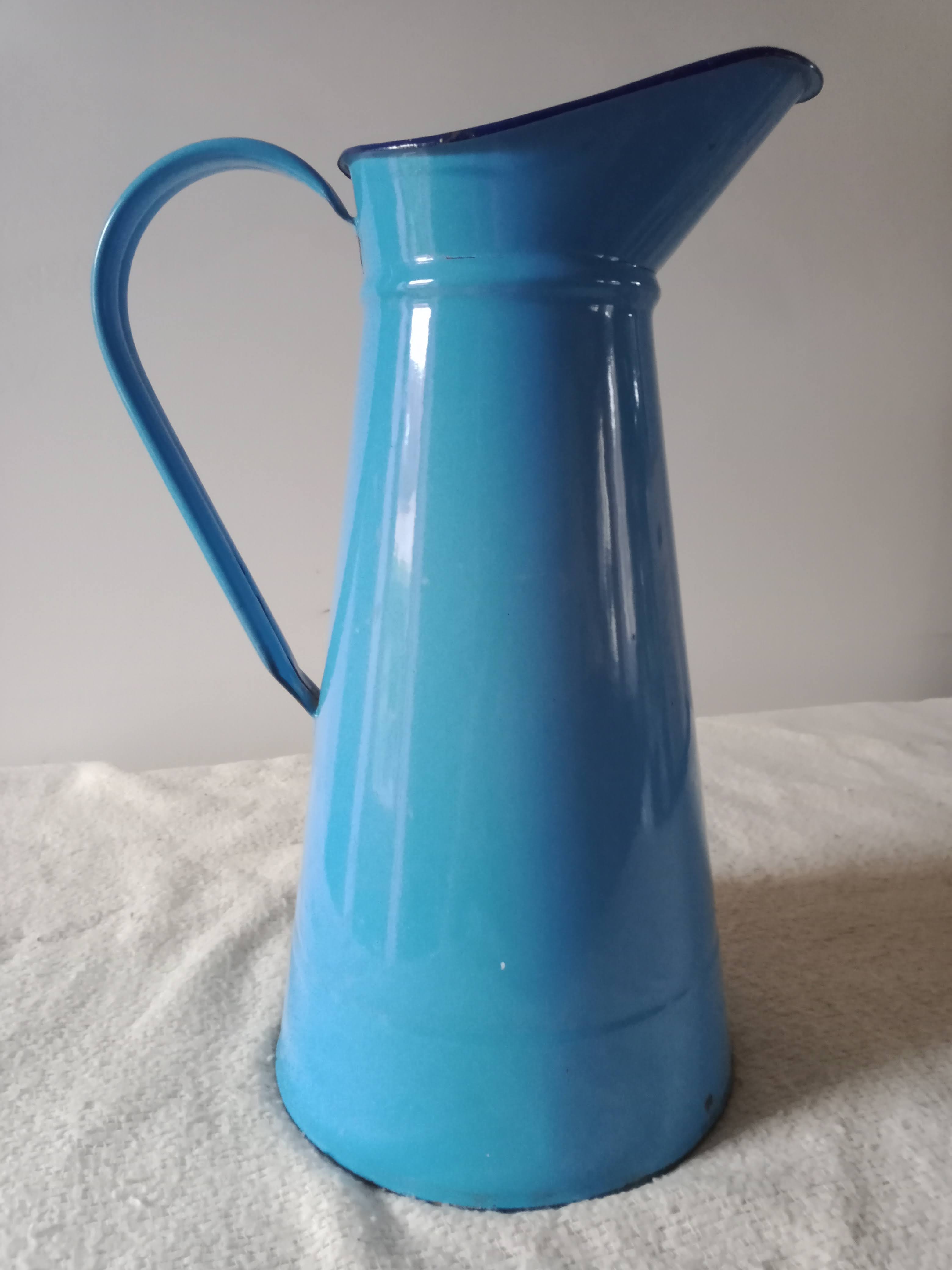 Old broc in blue enamelled sheet metal