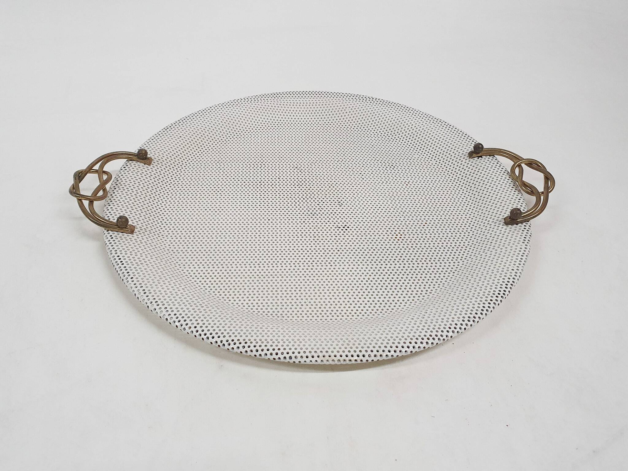 White metal perforated serving plate, attrb. to Matthieu Mategot, 1960's