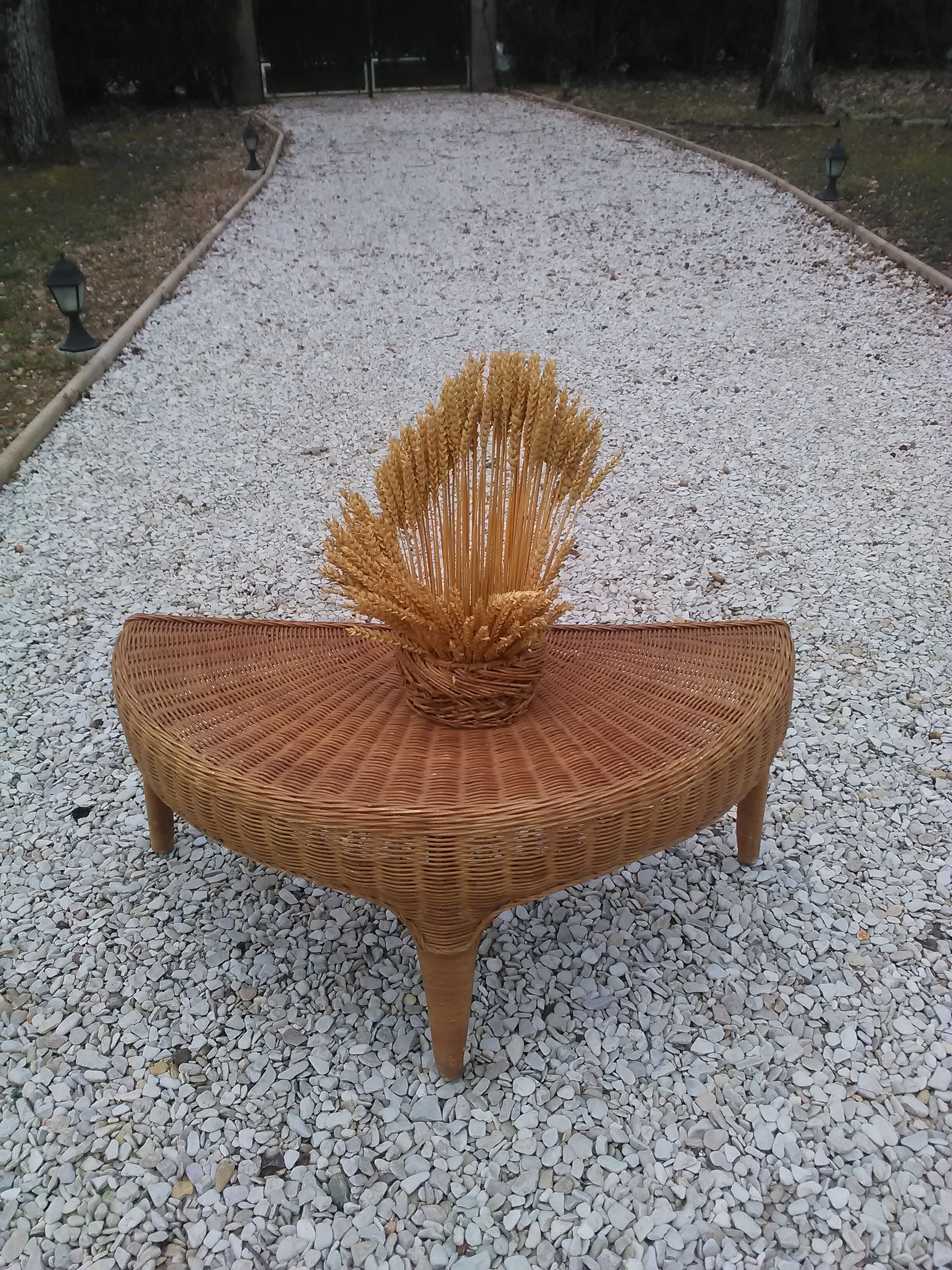 Rattan half-moon coffee table