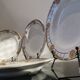 Series of 6 Saint Amand Ceranord soup plates, ocher and green pattern France