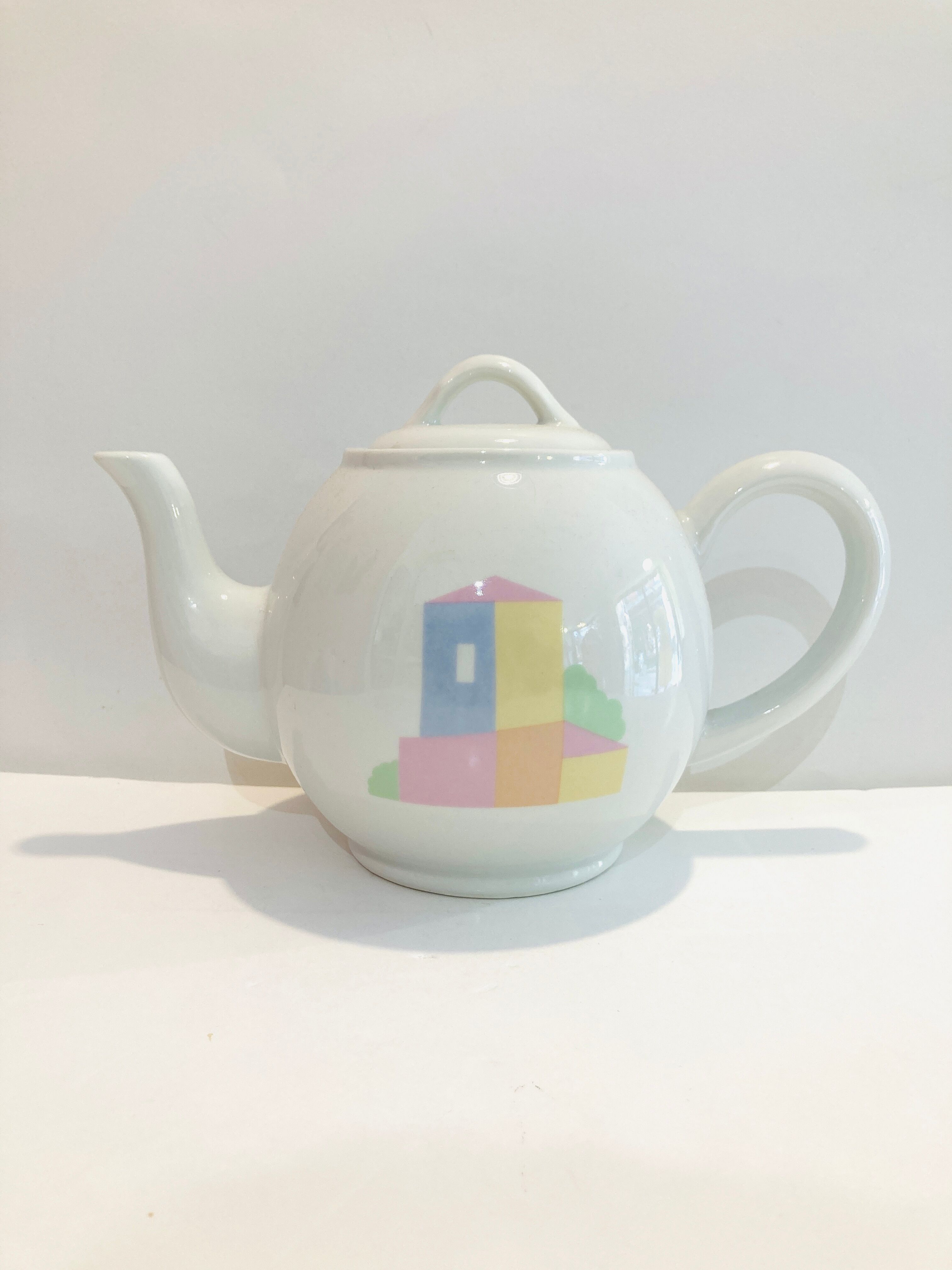 Round teapot Alpac pastel porcelain- years 80-retro-kitchen-vintage