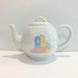 Round teapot Alpac pastel porcelain- years 80-retro-kitchen-vintage