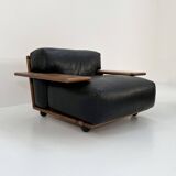 Pair of black leather "Pianura" armchairs by Mario Bellini for Cassina, 1970