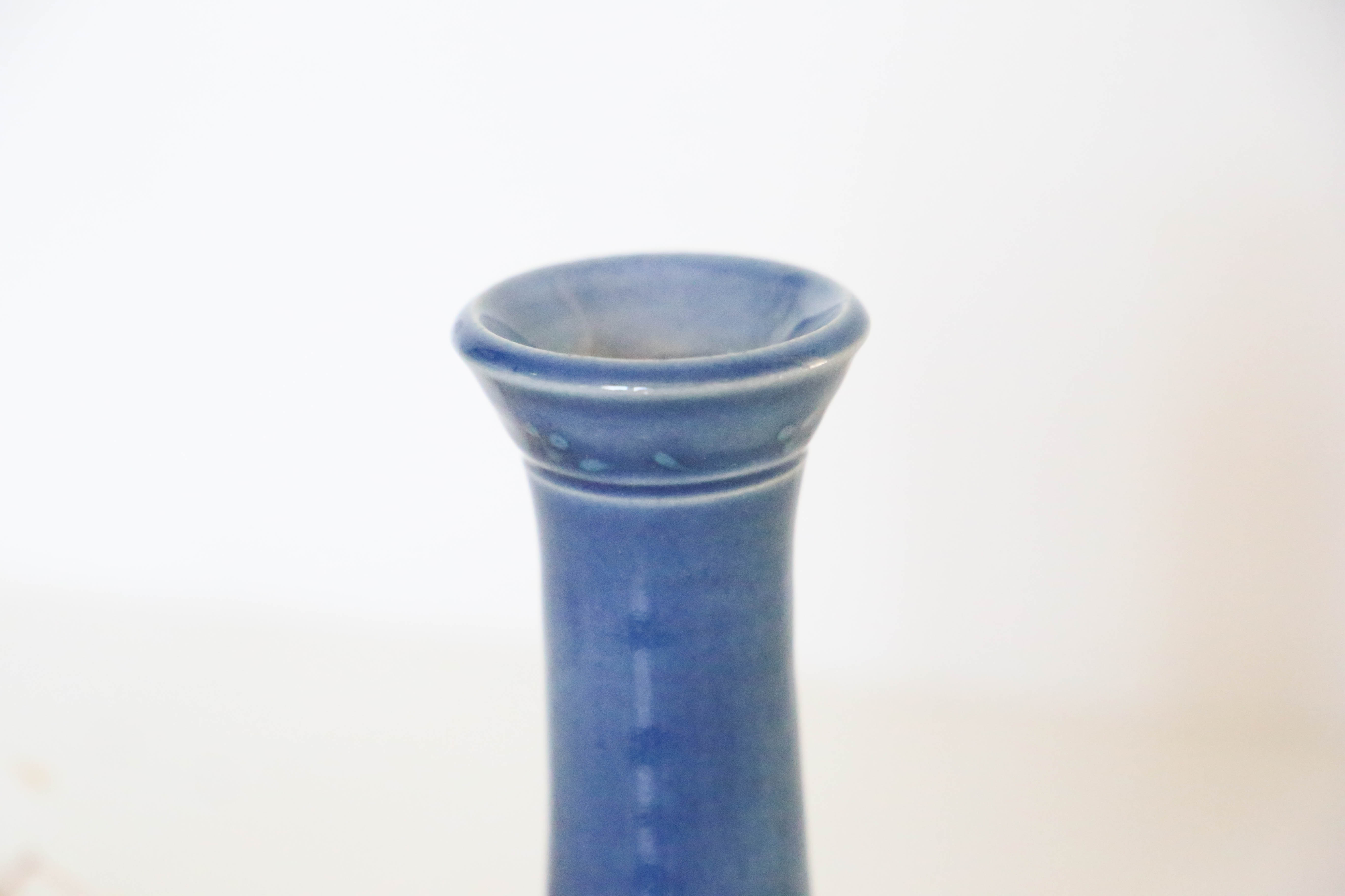 Blue ceramic candle holder, vintage