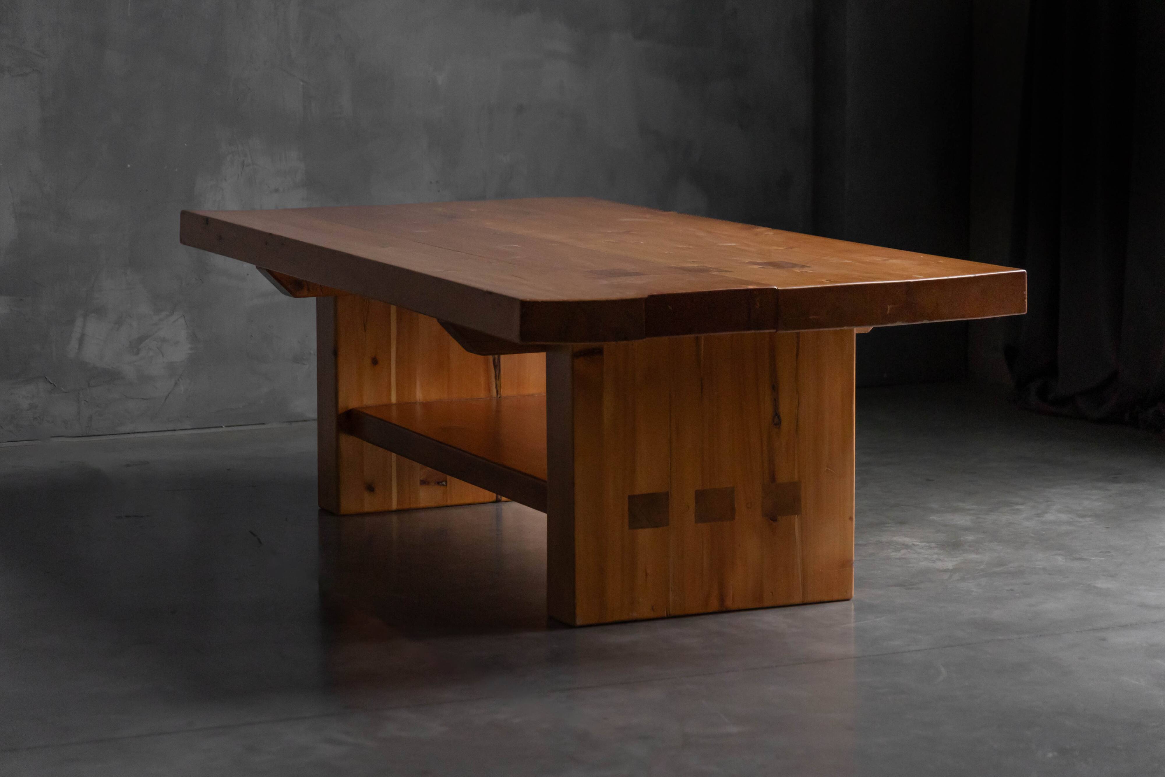 Alpine elmwood dining table in the style of Pierre Chapo, France, 1960s