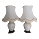 Pair of relief enameled porcelain lamps, Asian motif