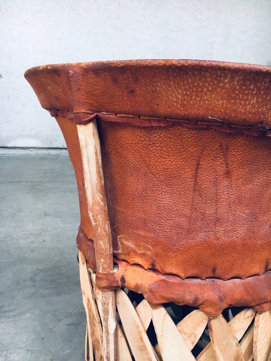 Mexican Art Populaire Artisan Made Leather Table & Chairs by Wim Rietveld, 1970s, Set of 5