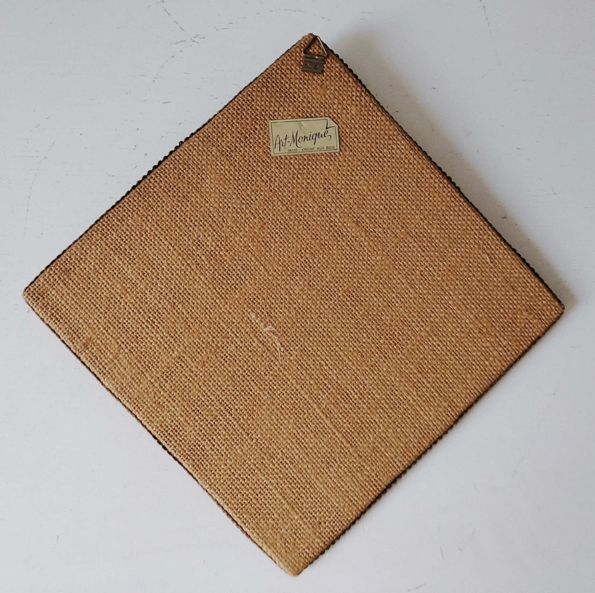 Vintage mirror in handwoven raffia Art Monique 1970s