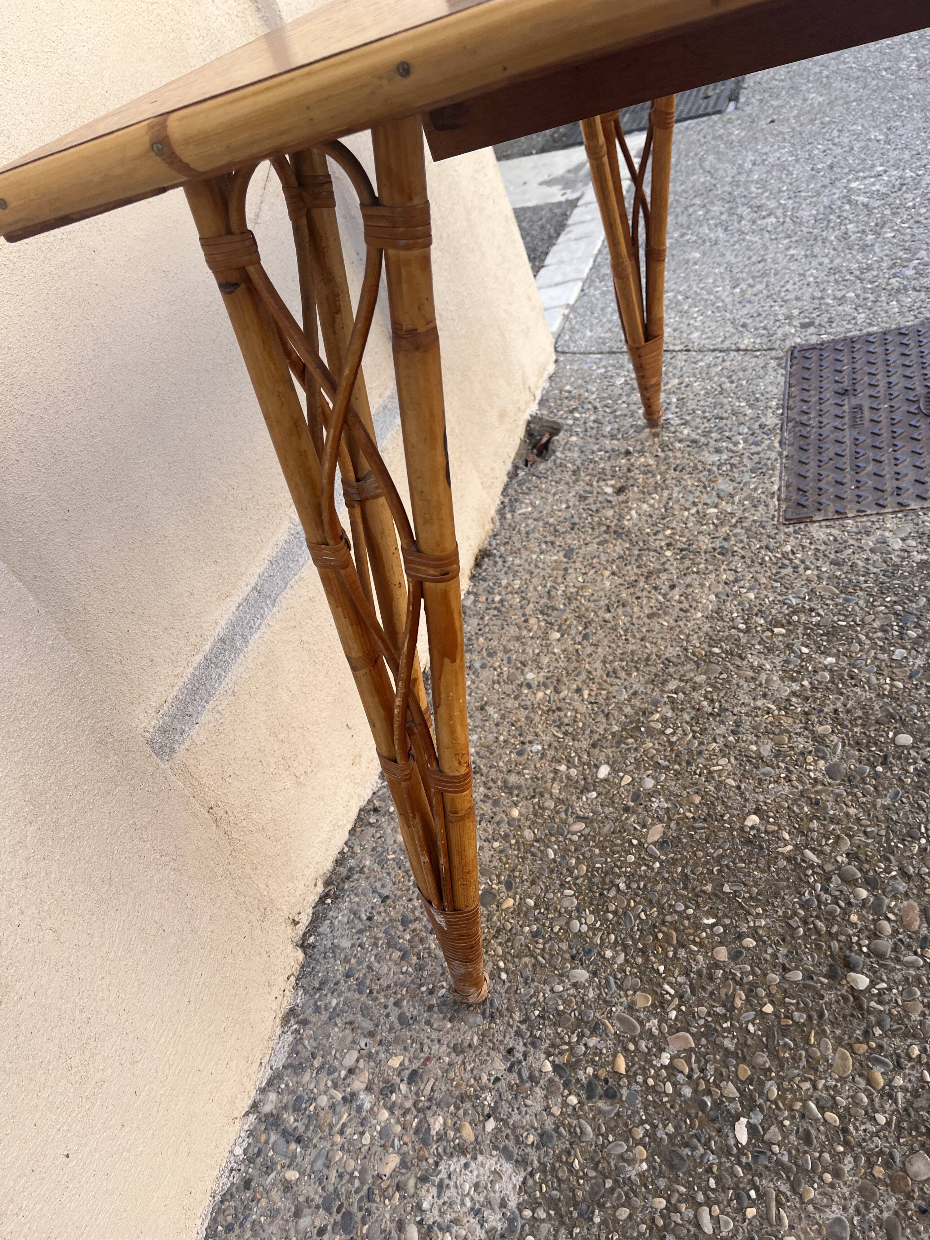 vintage 1960s rattan desk with Eiffel Tower legs