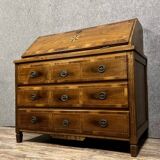 Louis XVI period chest of drawers in burr walnut with marquetry decoration