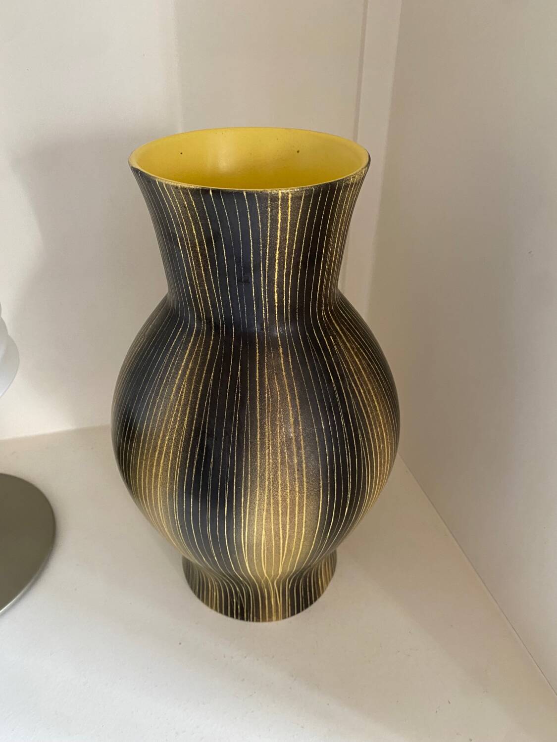 Saint Clément ceramic vase from the 50s, black and yellow