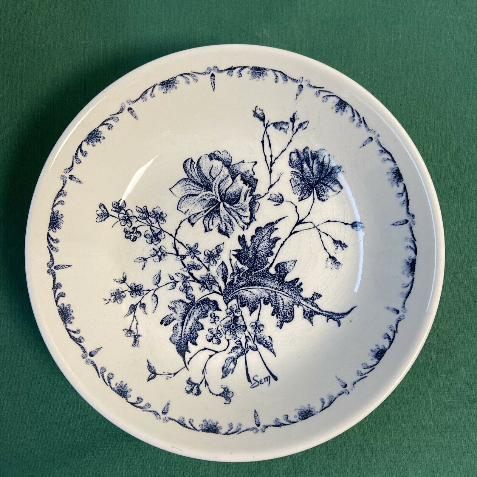Set of 4 hollow plates Gien France vintage blue floral decorations signed