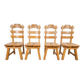 Chaises de salle à manger brutales néerlandaises avec dossiers en échelle en chêne, années 1960, ensemble de 4