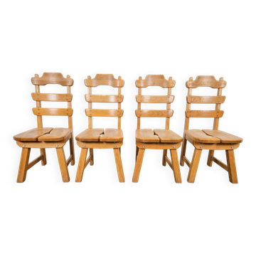 Dutch Brutalist Dining Chairs with Ladder Backrests in Oak, 1960s, Set of 4