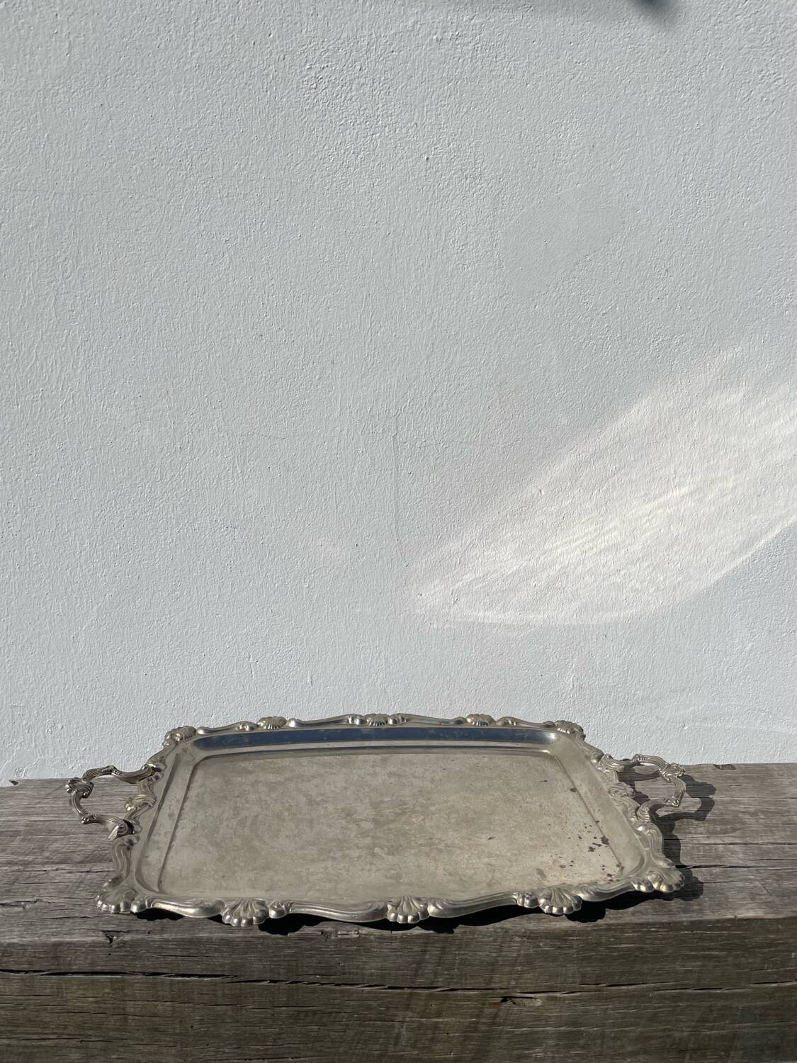 Silver metal rectangular butler tray