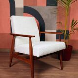Vintage Lounge Chair White Bouclè Mid Century Design