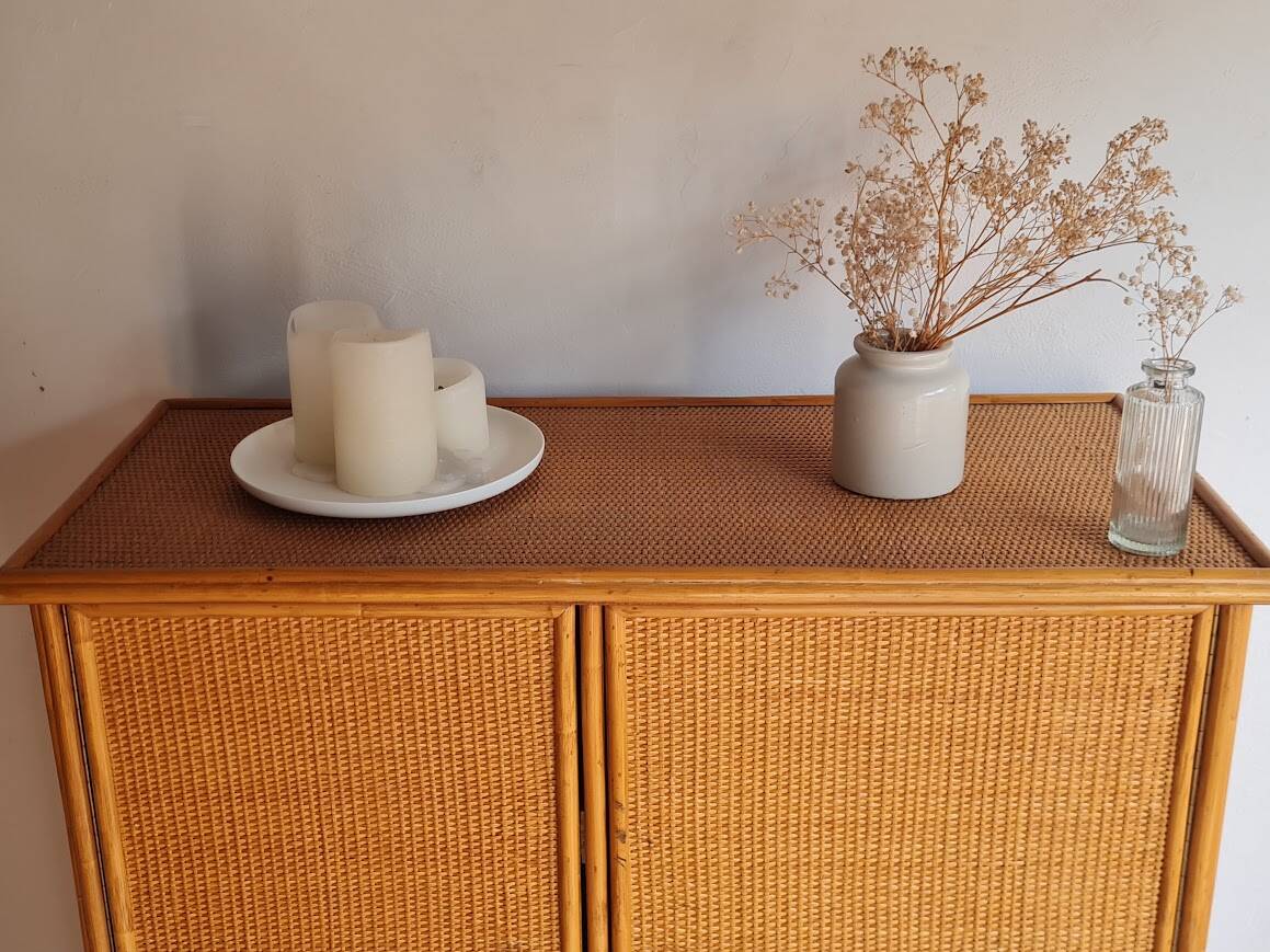 Vintage rattan wardrobe