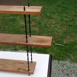 Vintage asymmetrical wall shelf in solid oak and metal from the 60s