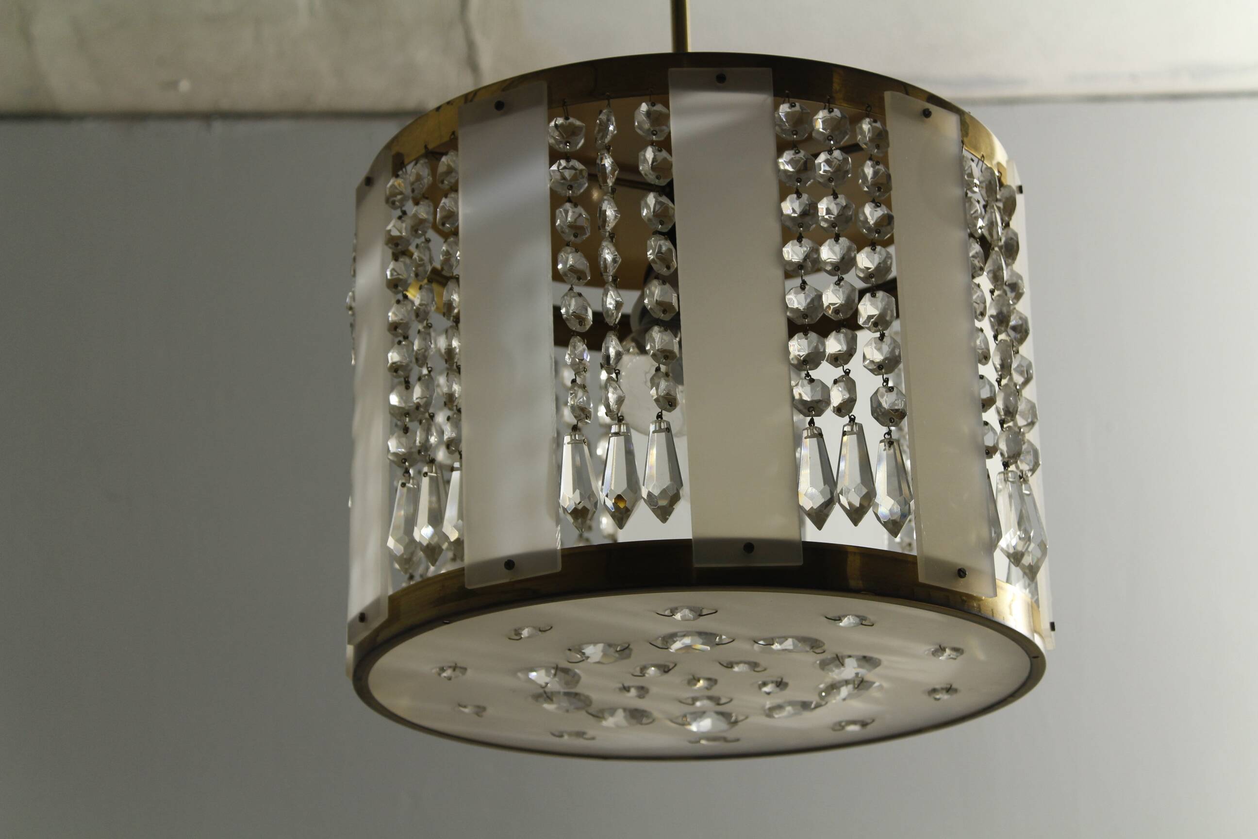 Crystal Glass and Brass Pendant by Jablonecké Sklárny