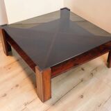 Scandinavian coffee table Mobelintarsia – Rosewood & smoked glass – 1960s