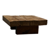 Square coffee table in Wabi Sabi style made of solid oak from the 1960s.