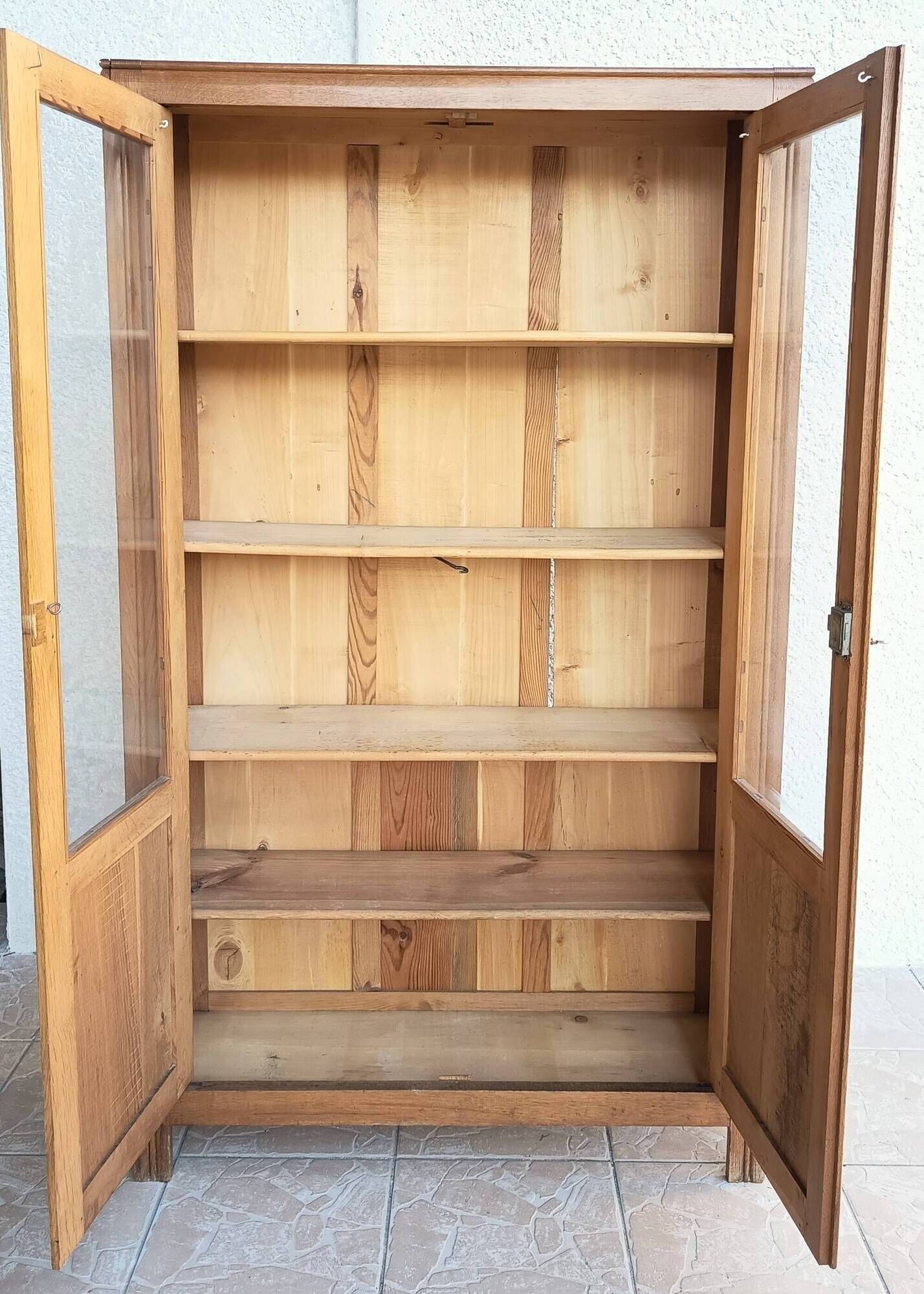 Vintage glass-fronted oak bookcase