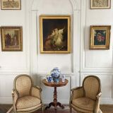 Pair of wooden and velvet armchairs in Louis XVI style 19th century