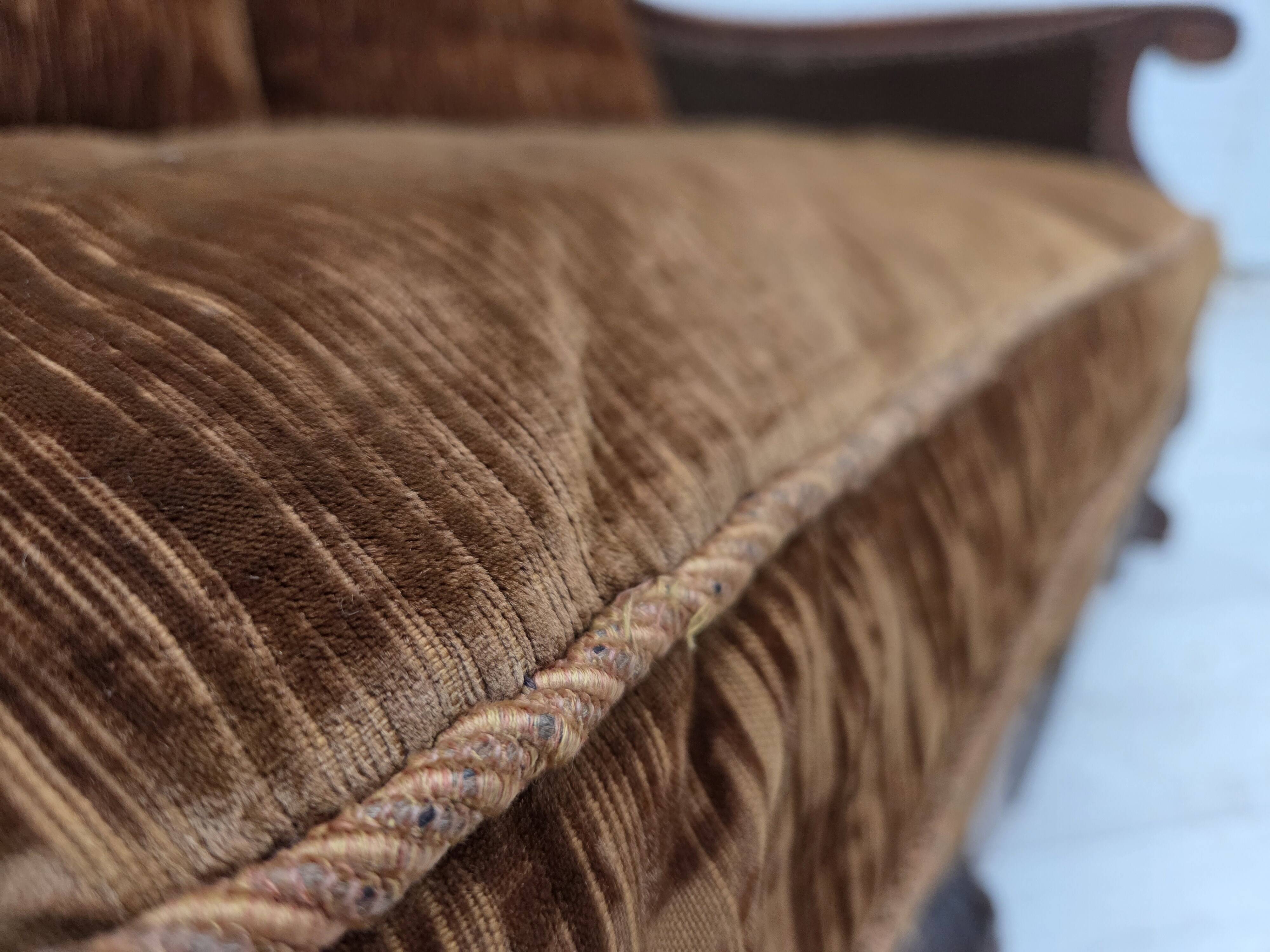 1930-35s, Danish 3-seater sofa, furniture velour, furniture mesh, ash wood.