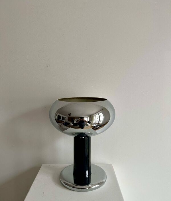 Lampe de table vintage, chrome et métal laqué noir, Italie 1960