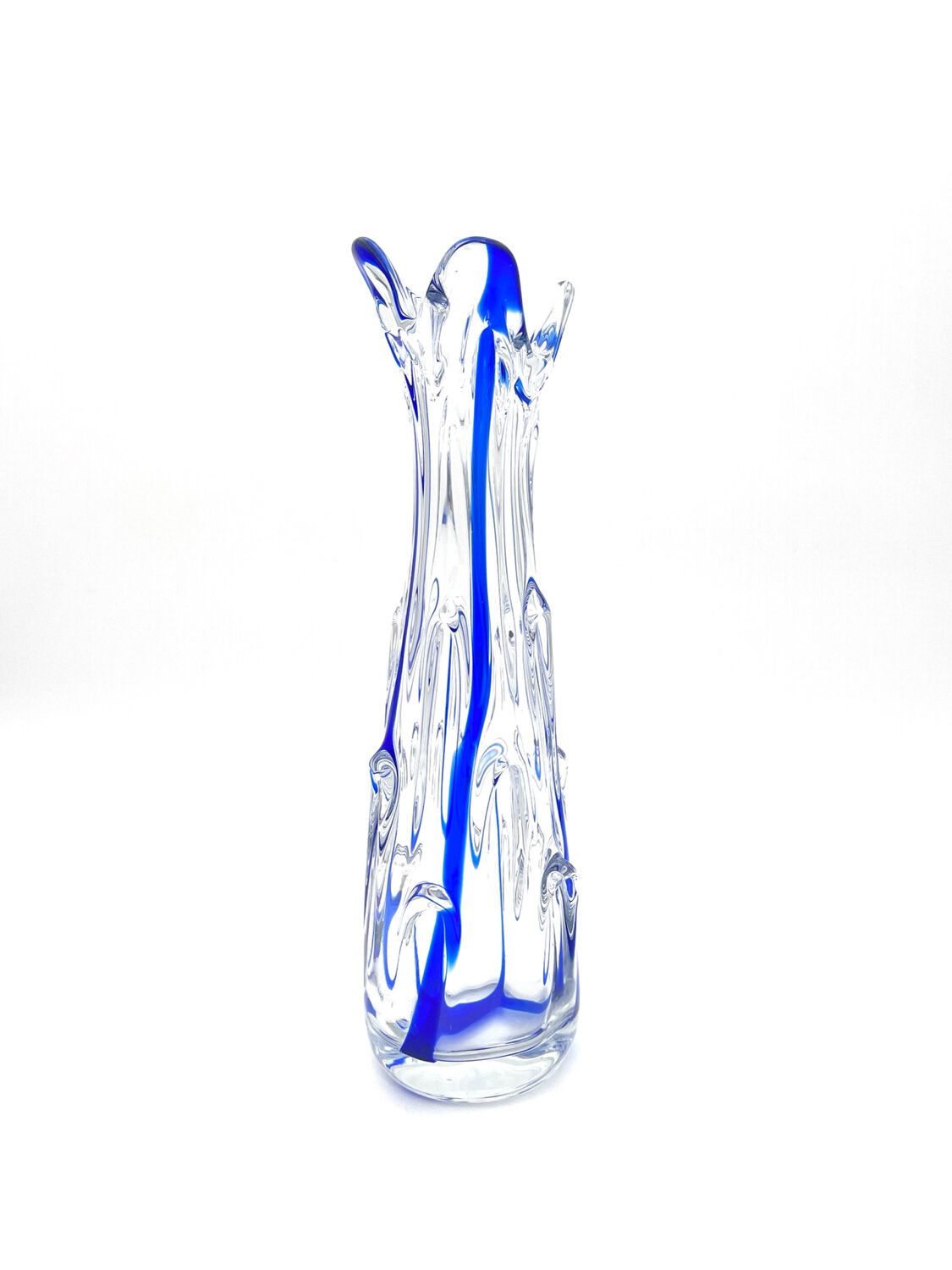 Monumental Murano Vase - Cobalt Blue & Crystal - Organic Design 70s