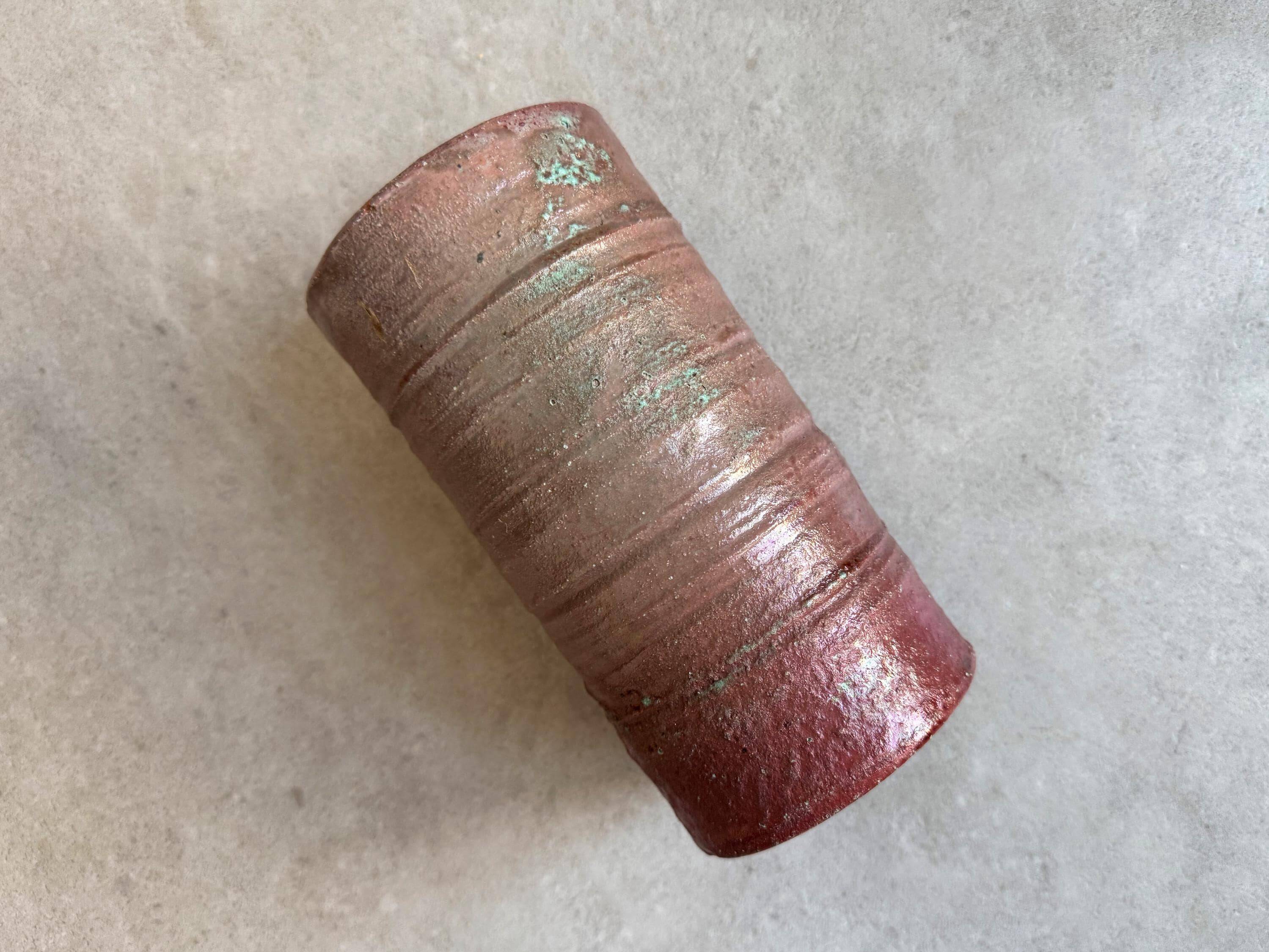 Vintage handmade cylindrical ceramic vase