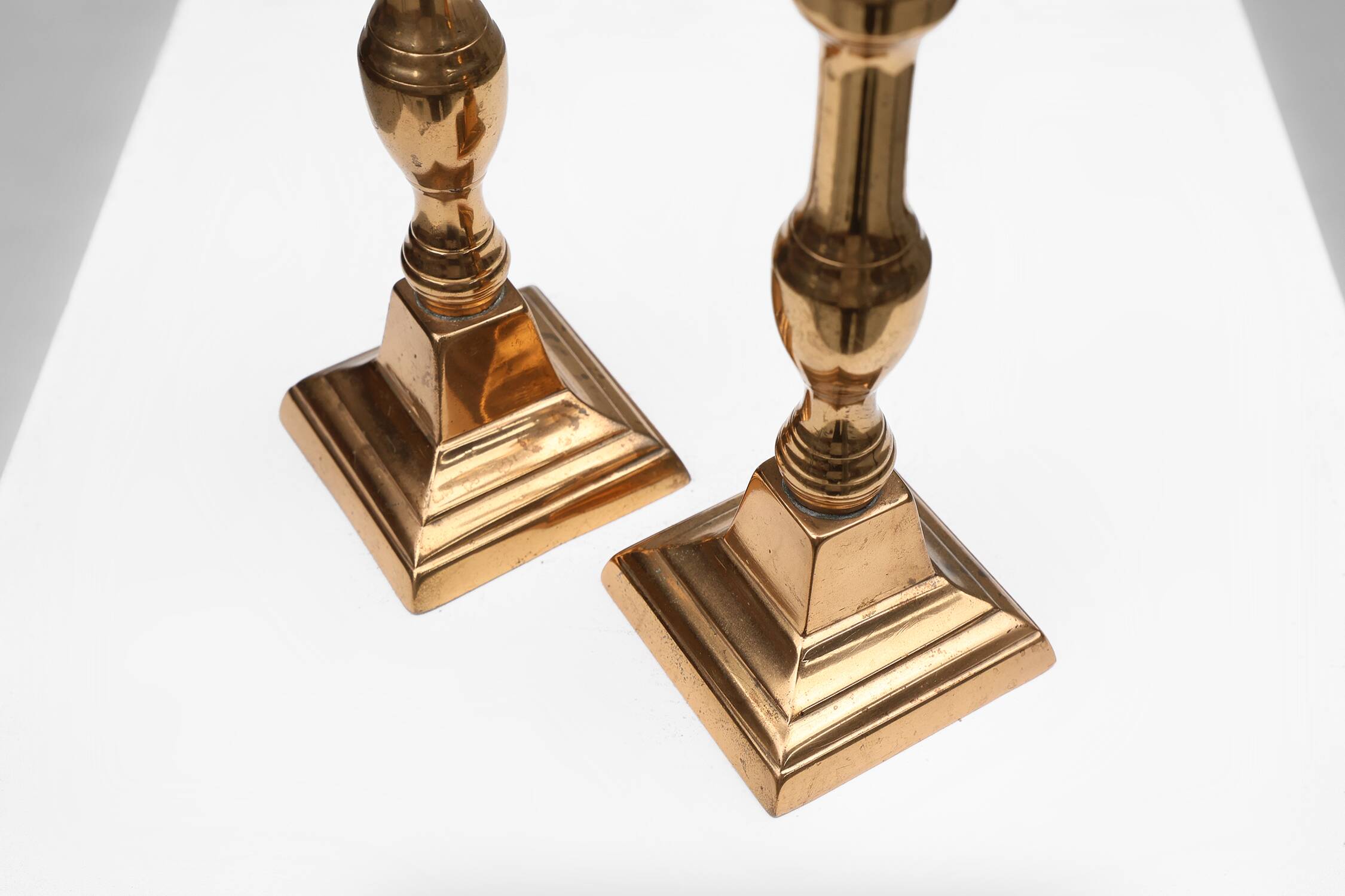 Pair of two French antique candlesticks in bronze, ca. 1890