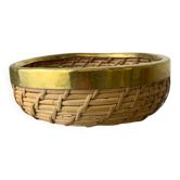Panier circulaire en rotin et laiton, Italie, années 1970, 18 cm de diamètre