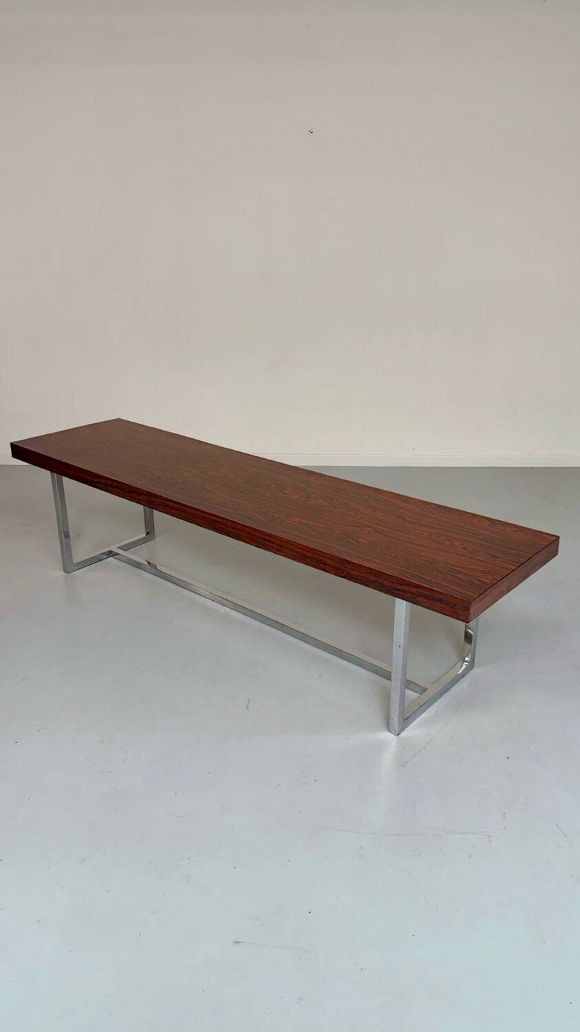 Antique and XXL Italian design coffee table from the 70s, rosewood veneer
