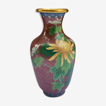 Vase cloisonné vintage bordeaux