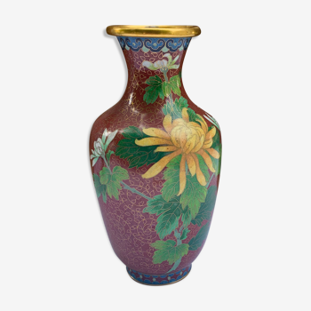 Vintage burgundy cloisonné vase