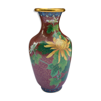 Vintage burgundy cloisonné vase