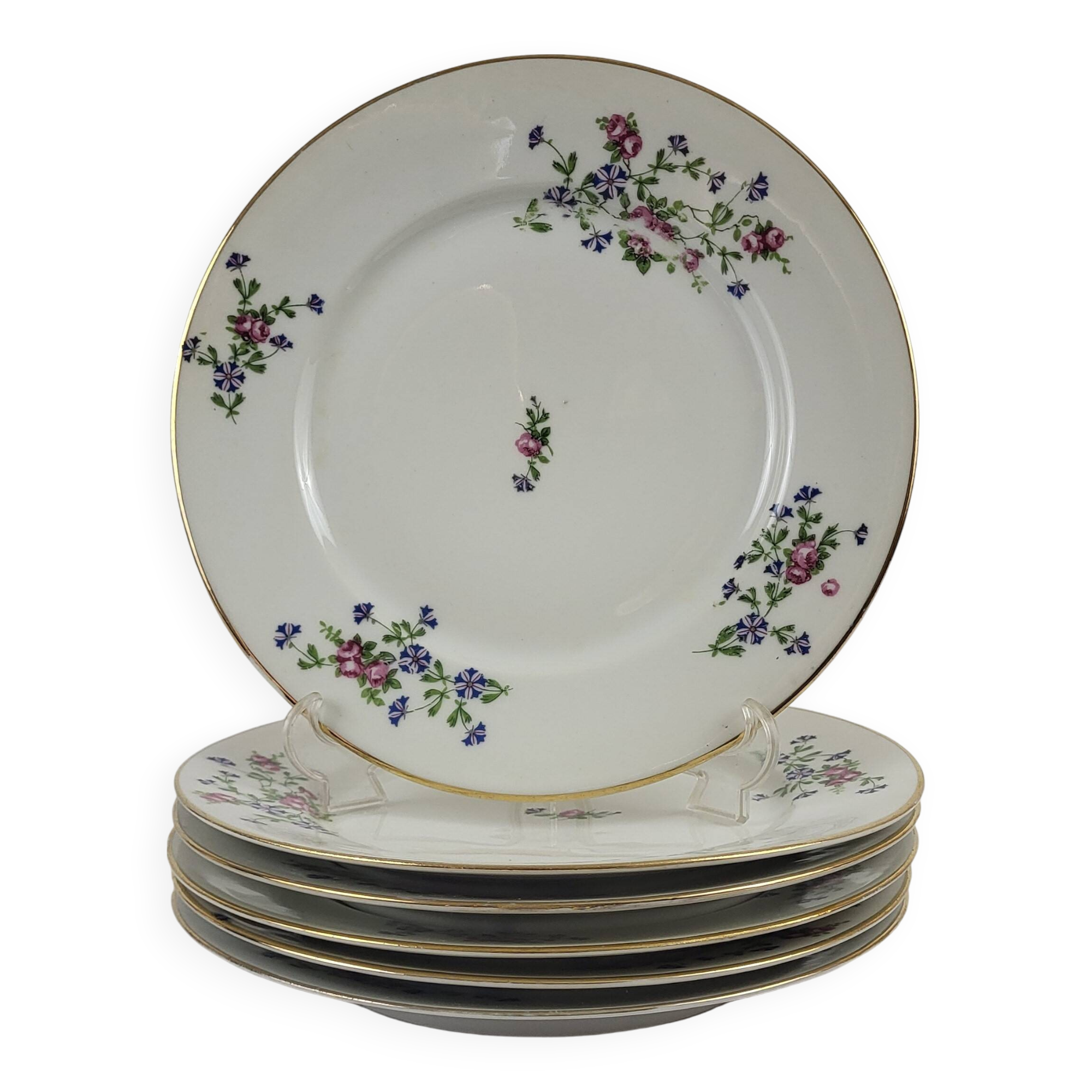6 flat plates with cornflower decoration